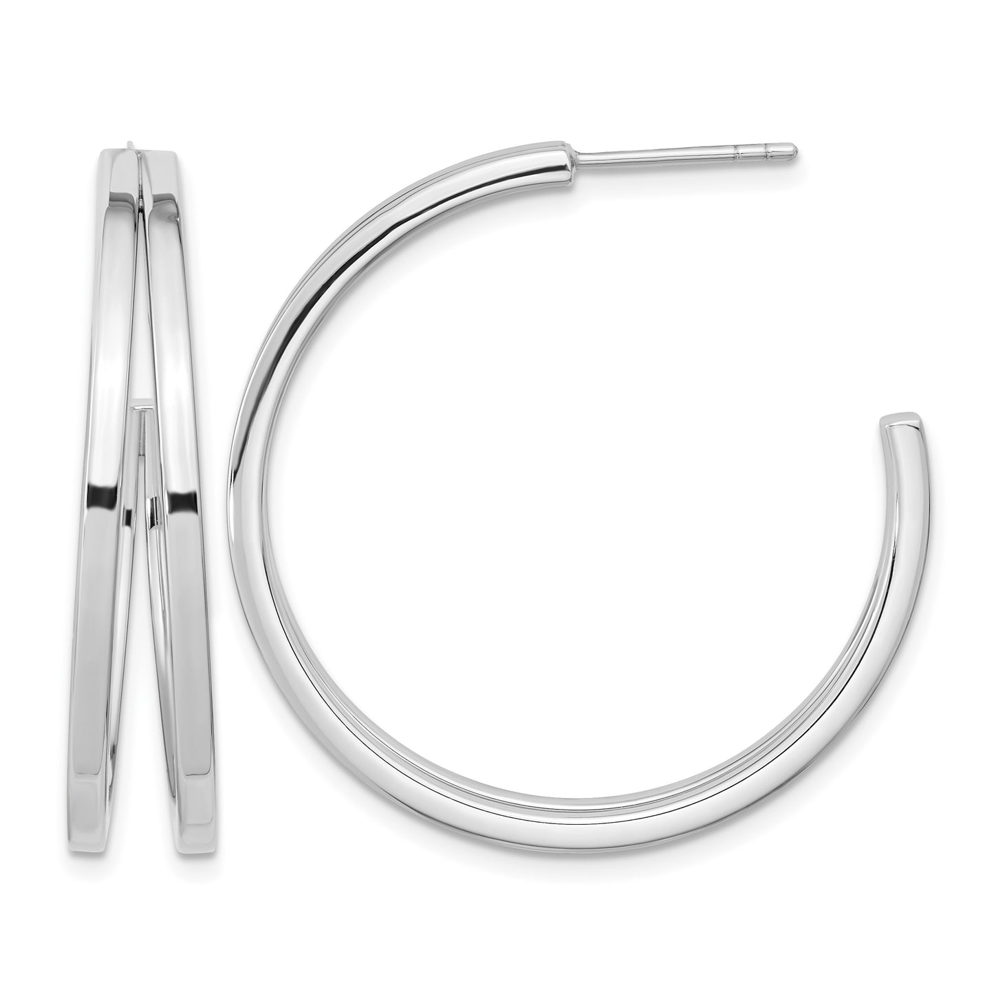 Sterling Silver Rhodium Plated Split Design Hoop Post Earrings