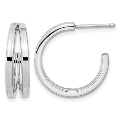 Sterling Silver Rhodium Plated Split Design Hoop Post Earrings