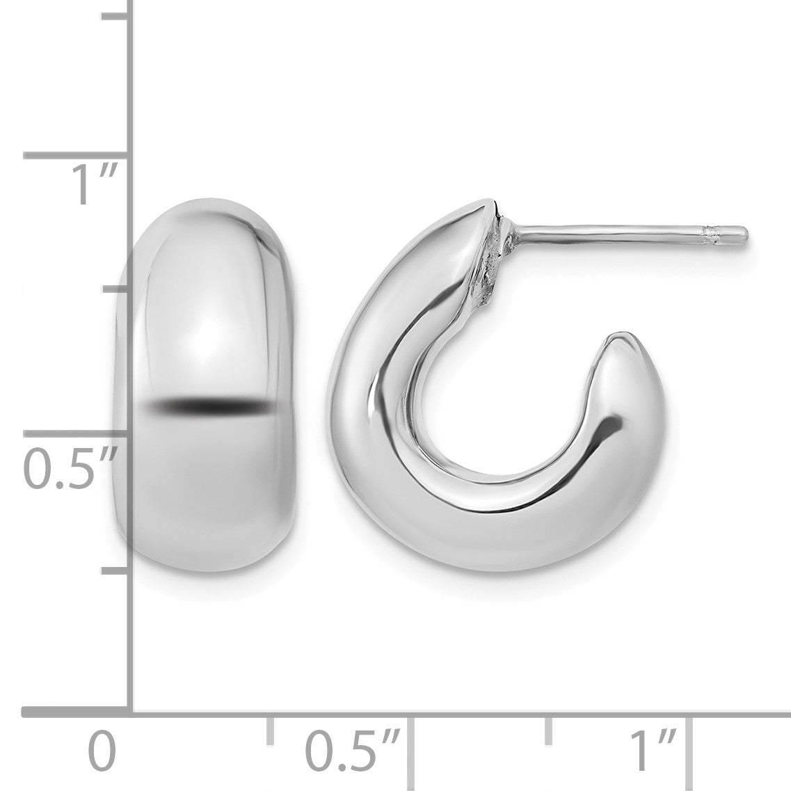 Sterling Silver Polished Rhodium-plated Hollow Post J Hoop Earrings