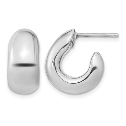 Sterling Silver Polished Rhodium-plated Hollow Post J Hoop Earrings