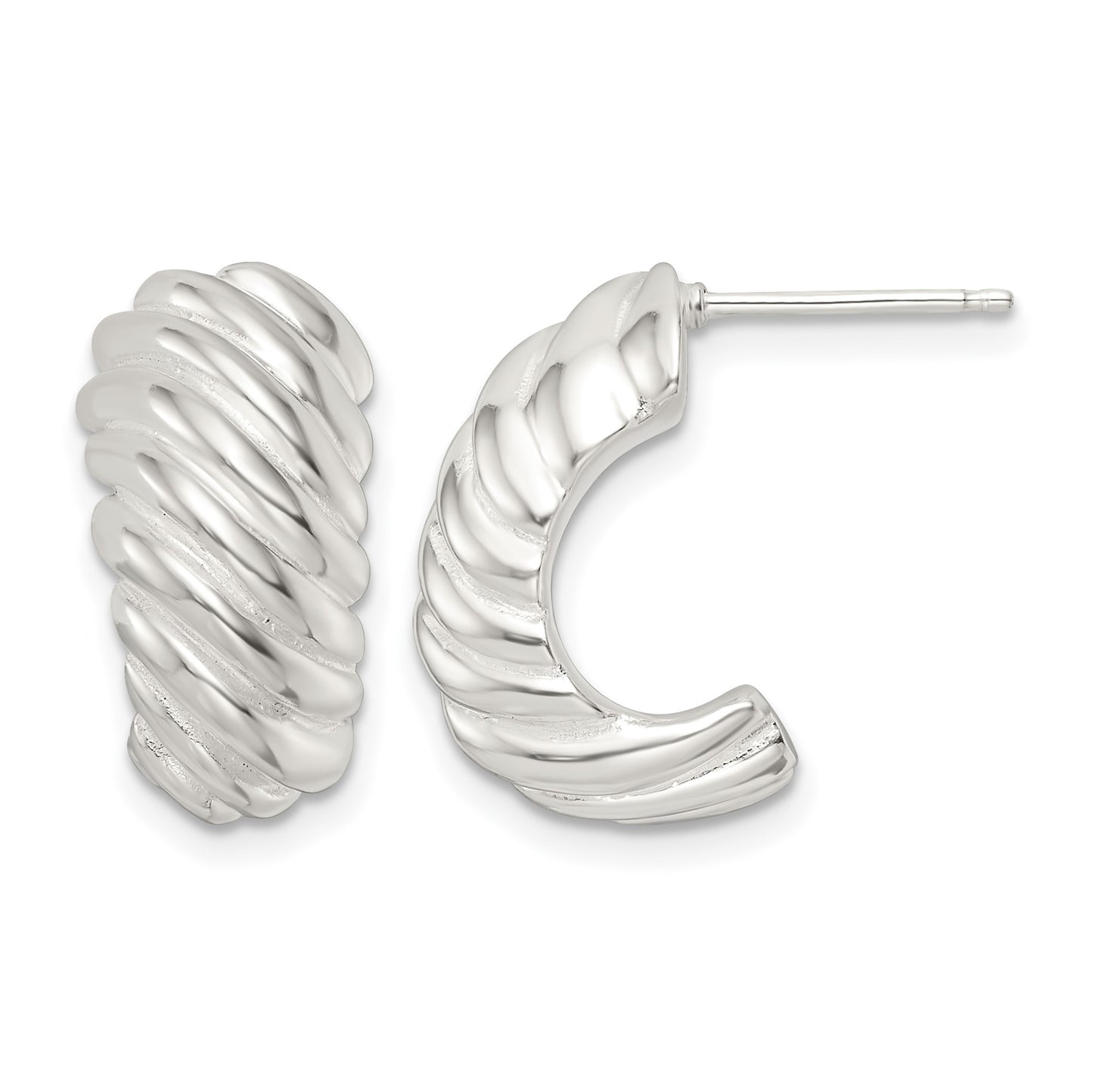 Sterling Silver Polished Hollow J Hoop Post Earrings