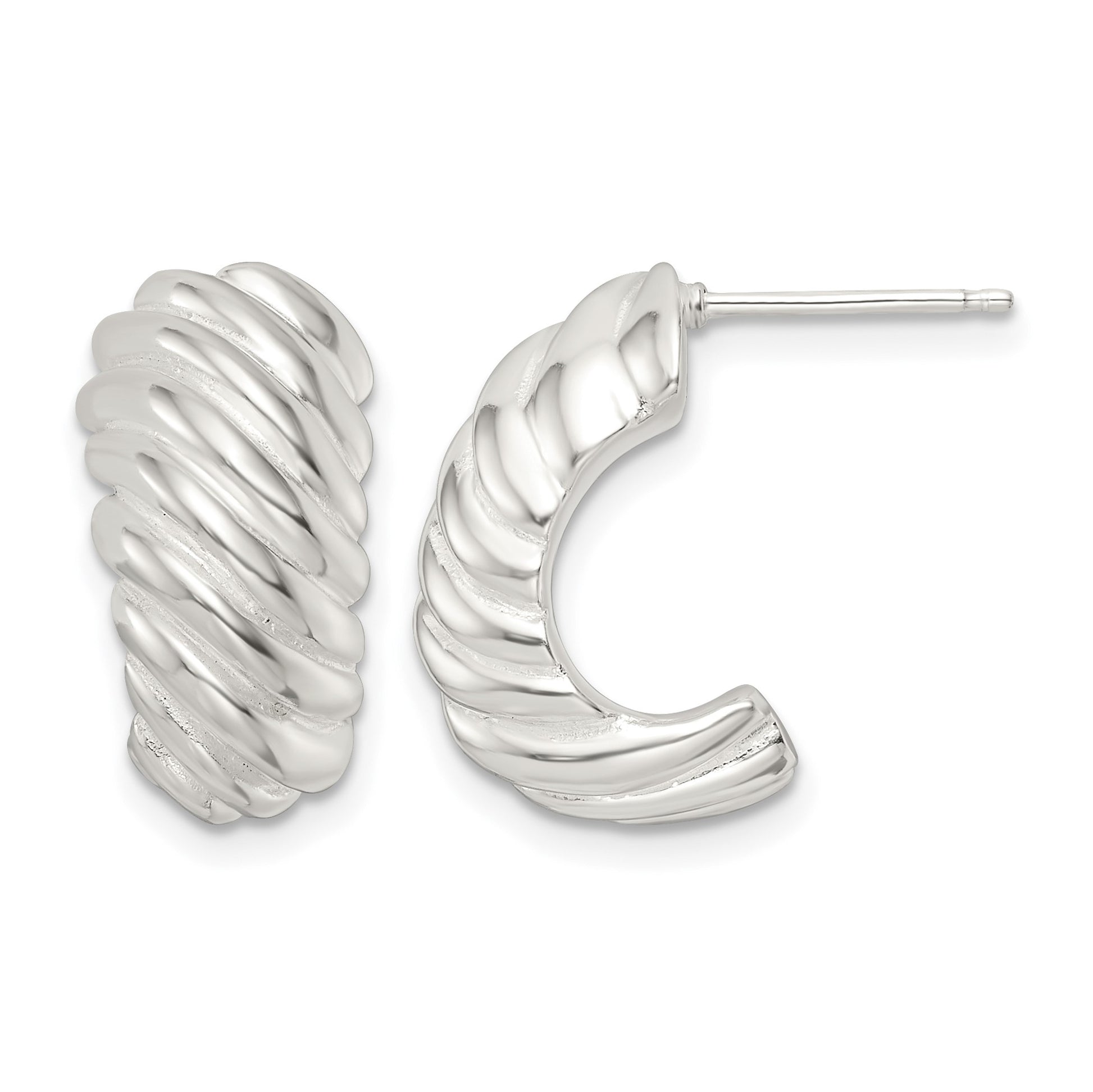 Sterling Silver Polished Hollow J Hoop Post Earrings