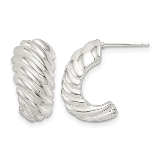 Sterling Silver Polished Hollow J Hoop Post Earrings