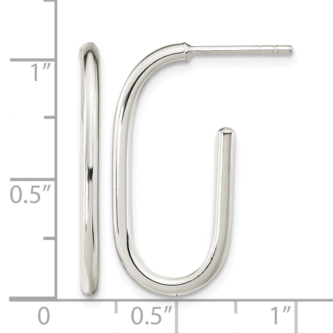 Sterling Silver Polished Oval J-Hoop Post Earrings