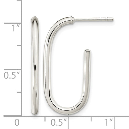 Sterling Silver Polished Oval J-Hoop Post Earrings