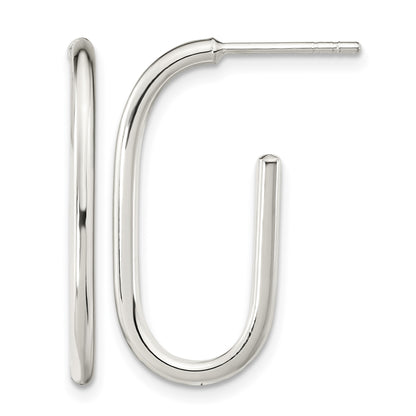 Sterling Silver Polished Oval J-Hoop Post Earrings