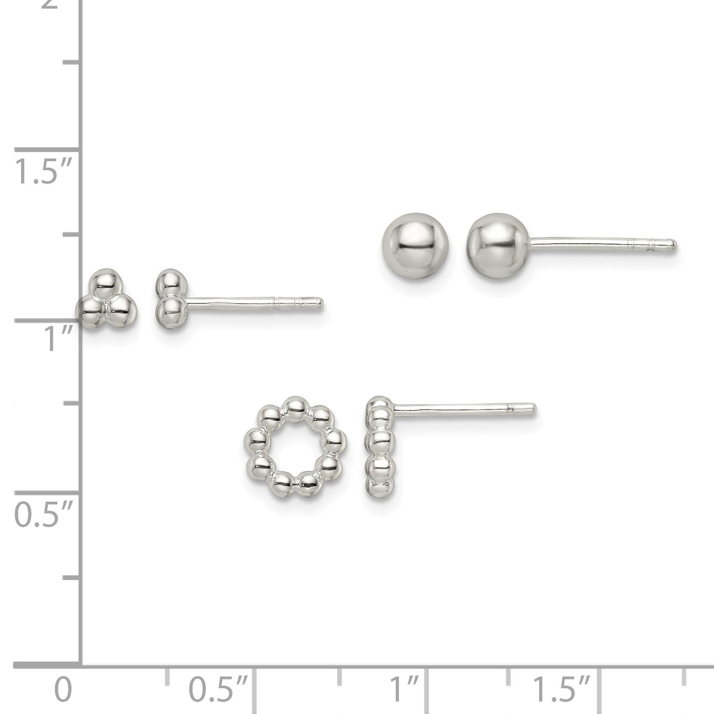 Sterling Silver Beaded and Stud Post Earring Set