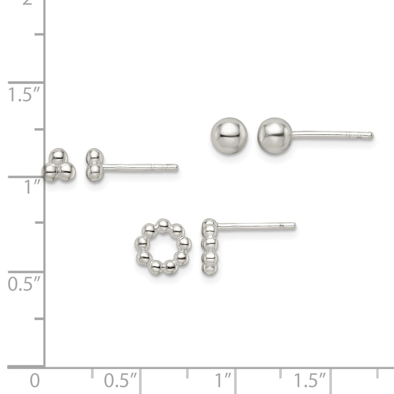 Sterling Silver Beaded and Stud Post Earring Set
