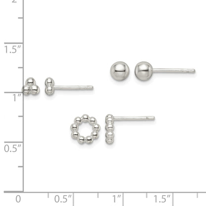 Sterling Silver Beaded and Stud Post Earring Set