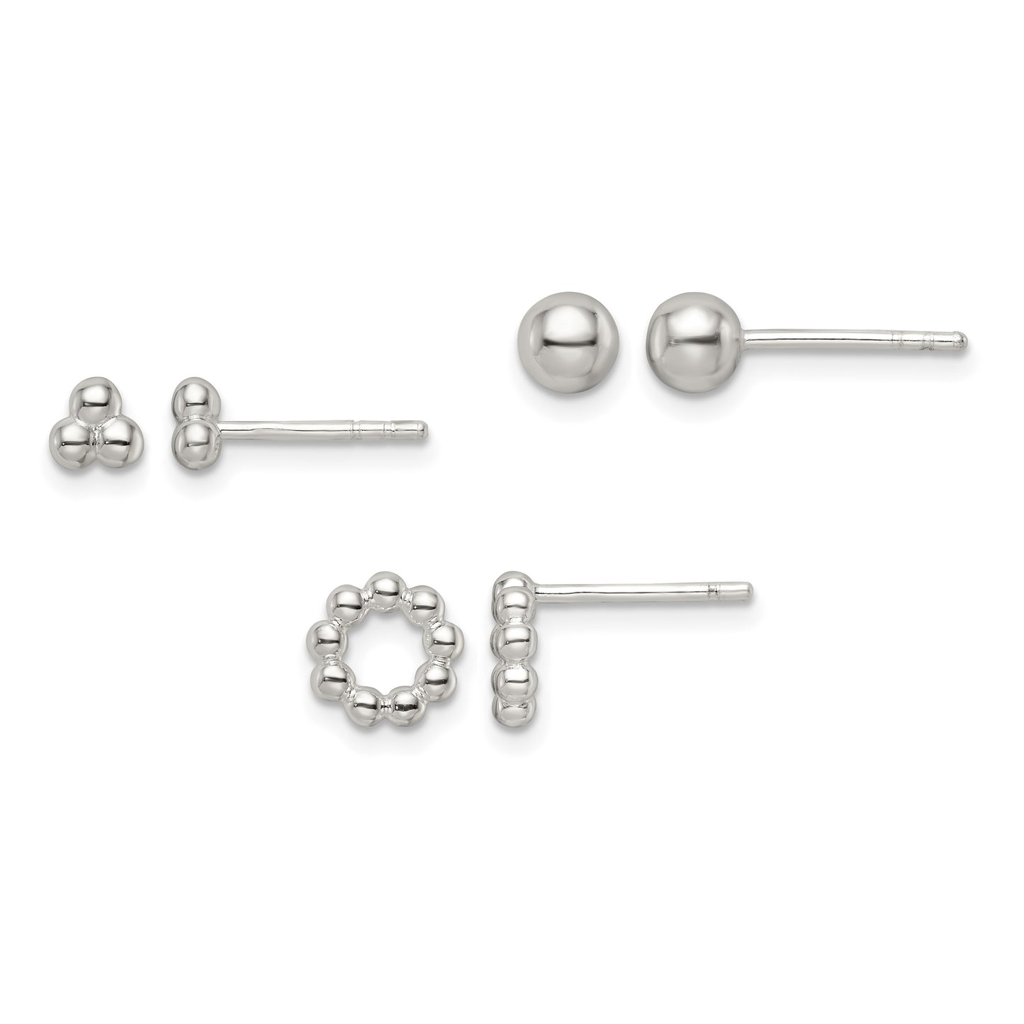 Sterling Silver Beaded and Stud Post Earring Set