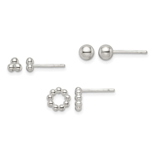 Sterling Silver Beaded and Stud Post Earring Set