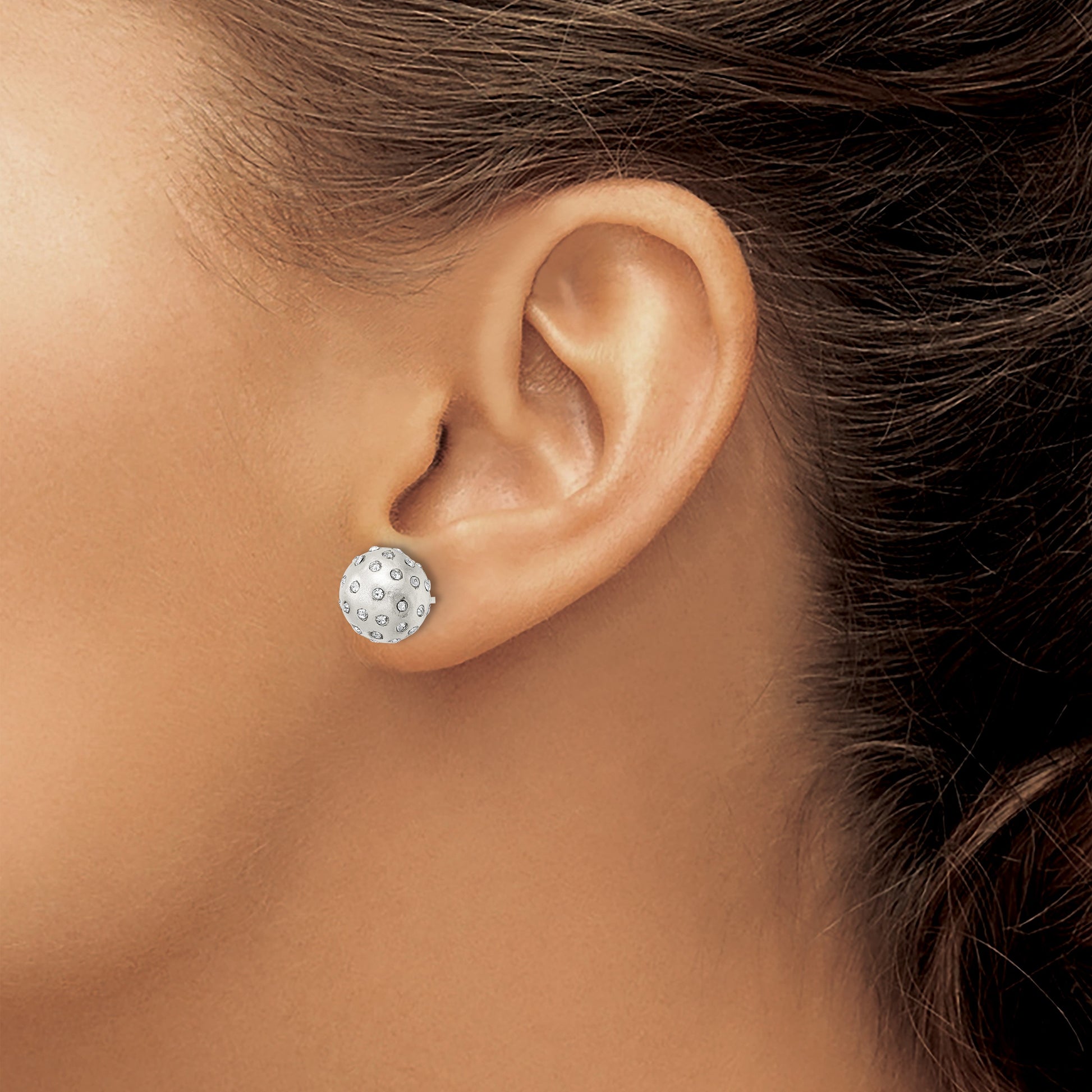 Sterling Silver Satin Crystal Ball Post Earrings