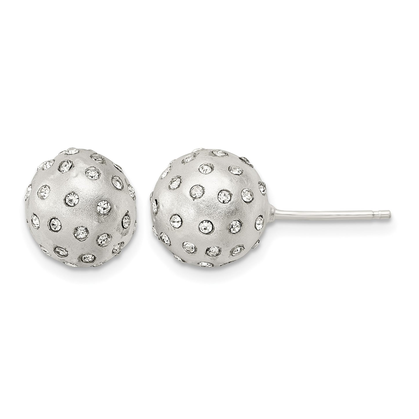 Sterling Silver Satin Crystal Ball Post Earrings