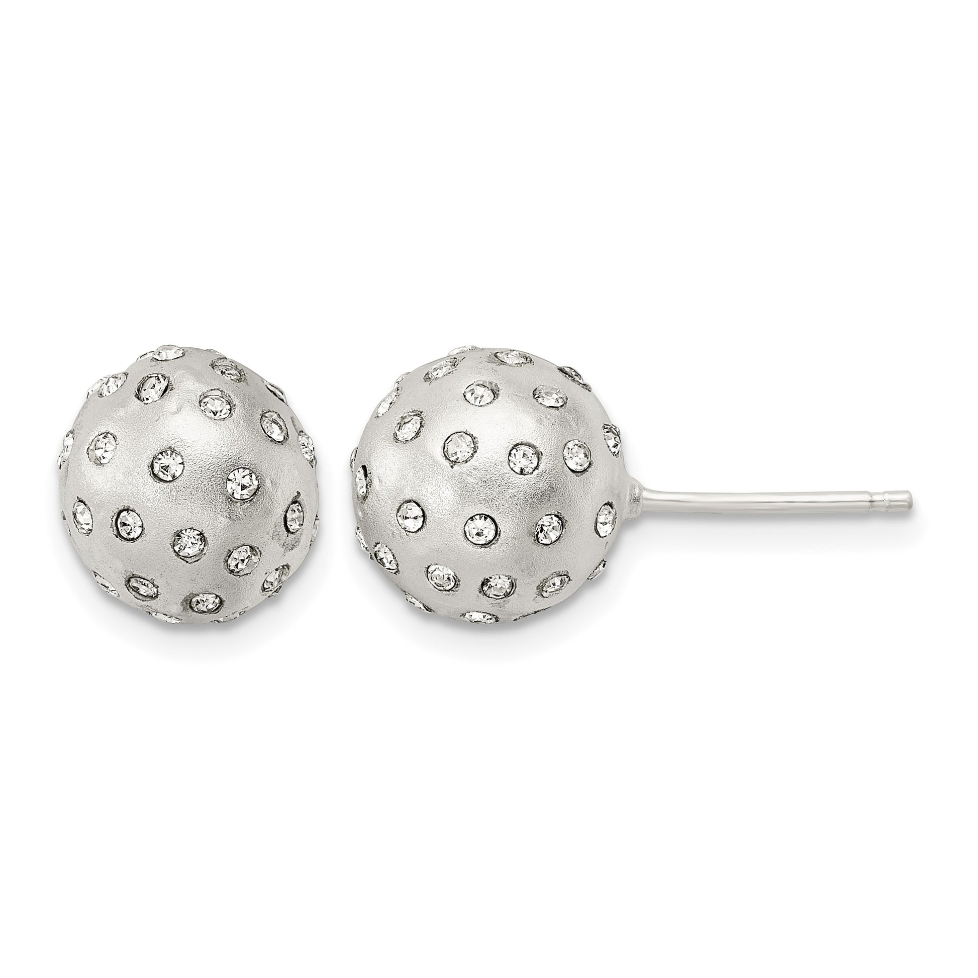 Sterling Silver Satin Crystal Ball Post Earrings