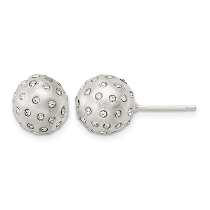 Sterling Silver Satin Crystal Ball Post Earrings