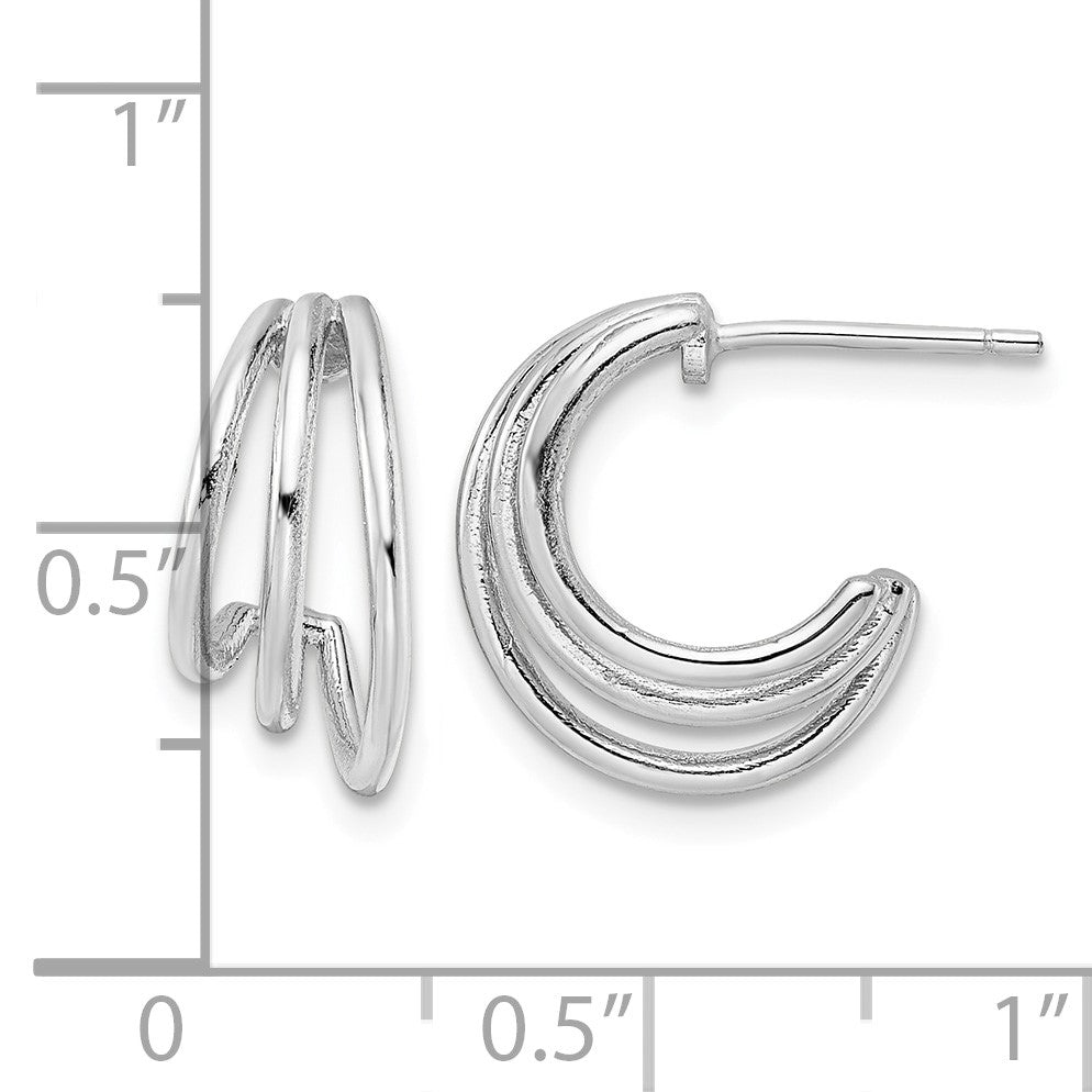 Sterling Silver Rhodium-plated Polished J-Hoop Post Earrings
