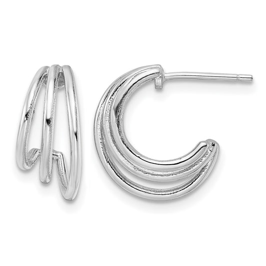 Sterling Silver Rhodium-plated Polished J-Hoop Post Earrings