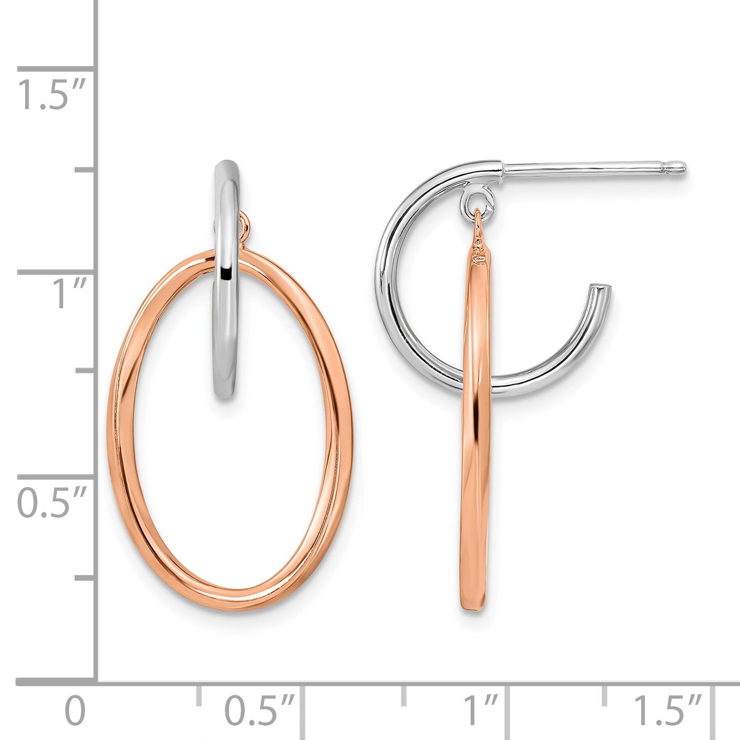 Sterling Silver Rhodium-plated Rose Gold-plated Oval Dangle Hoop Earrings