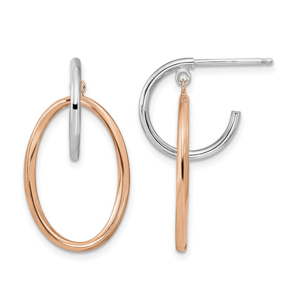 Sterling Silver Rhodium-plated Rose Gold-plated Oval Dangle Hoop Earrings