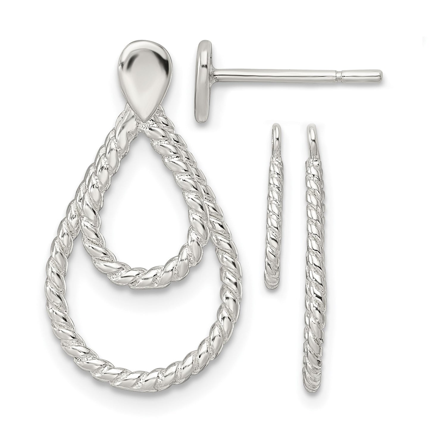 Sterling Silver w/2 Teardrop Jackets Button Post Earrings