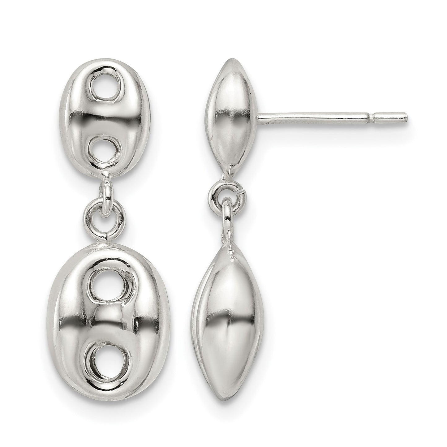Sterling Silver Polished Oval Dangle Post Earrings