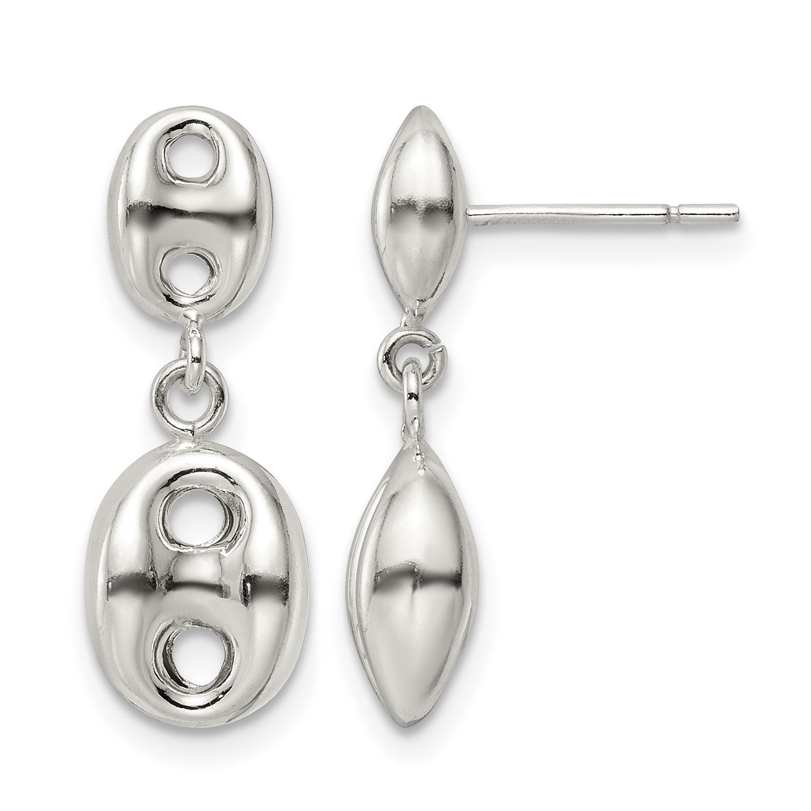 Sterling Silver Polished Oval Dangle Post Earrings