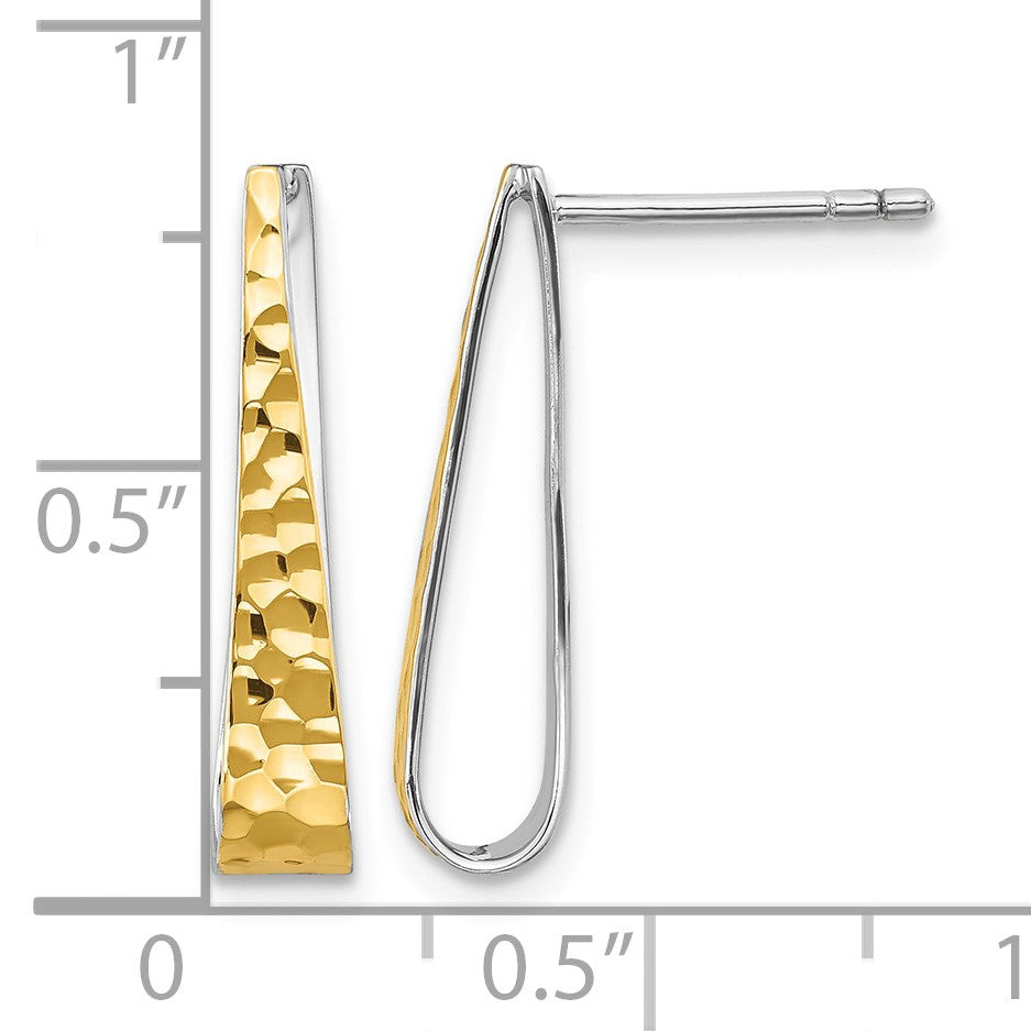 Sterling Silver Rhodium-plated Gold-plated Hammered Post Dangle Earrings