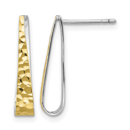 Sterling Silver Rhodium-plated Gold-plated Hammered Post Dangle Earrings