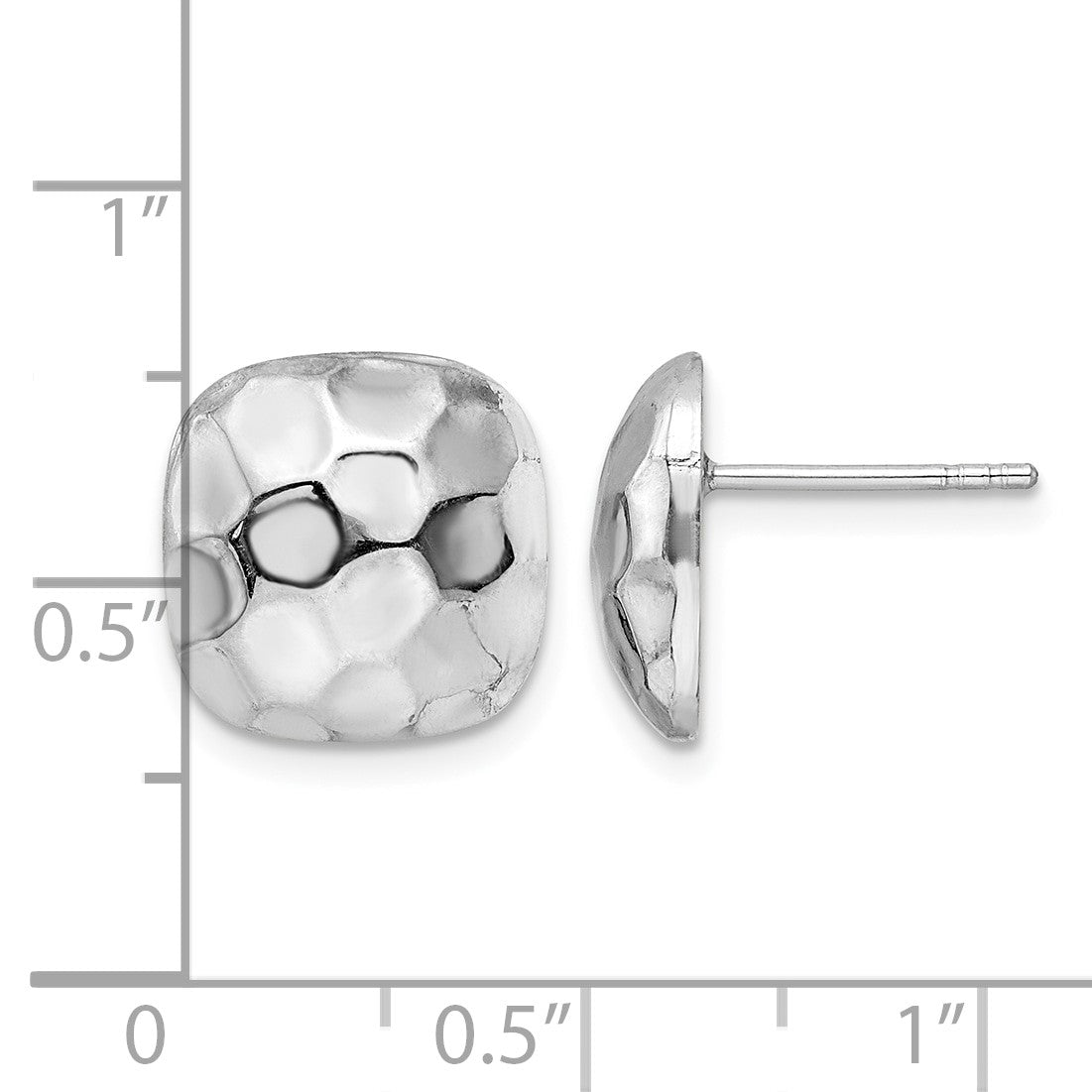 Sterling Silver Rhodium-plated Post Polished & Textured Square Earrings