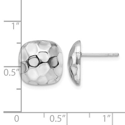 Sterling Silver Rhodium-plated Post Polished & Textured Square Earrings