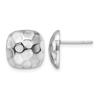 Sterling Silver Rhodium-plated Post Polished & Textured Square Earrings