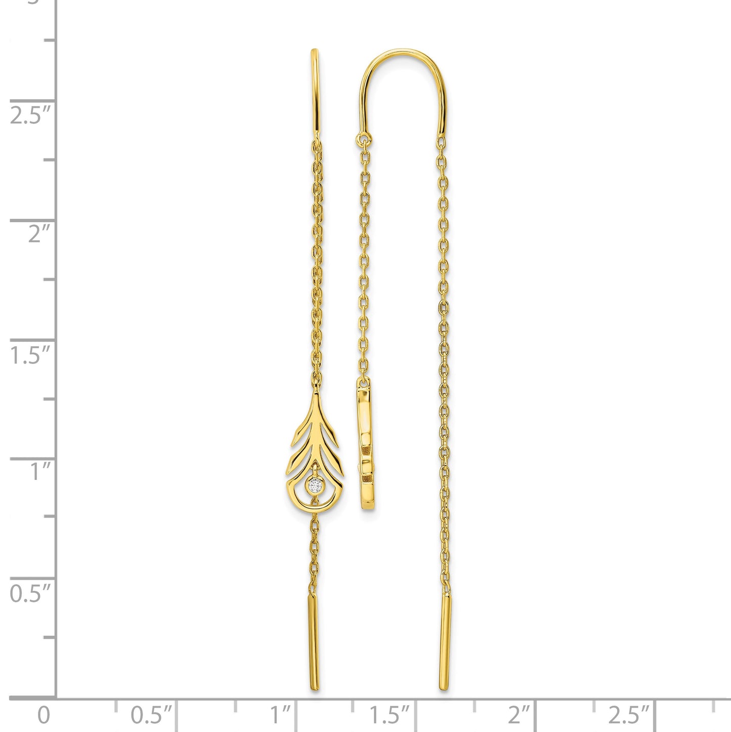 Sterling Silver Gold-tone Polished CZ Feather Threader Earrings
