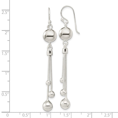 Sterling Silver Polished Beaded Multi-Strand Chain Dangle Earrings