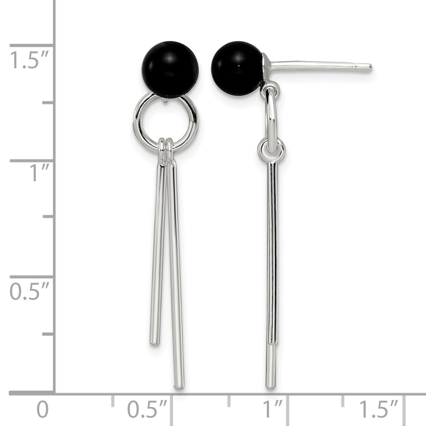 Sterling Silver Polished Fancy Onyx Bead & Bars Post Dangle Earrings
