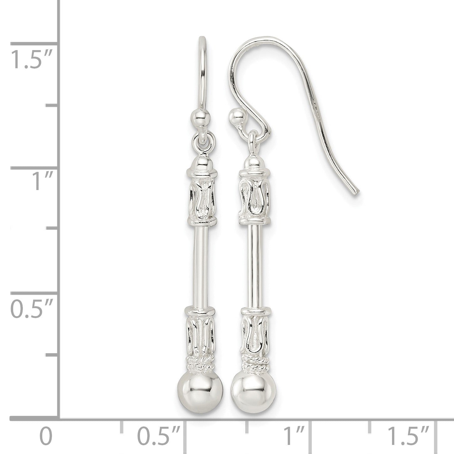 Sterling Silver Polished Fancy Beaded Dangle Earrings