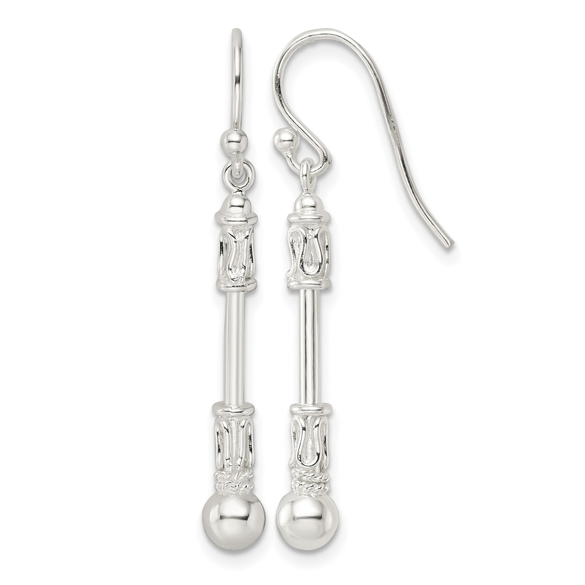 Sterling Silver Polished Fancy Beaded Dangle Earrings
