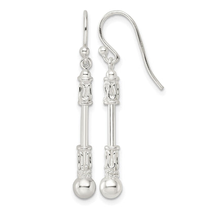 Sterling Silver Polished Fancy Beaded Dangle Earrings