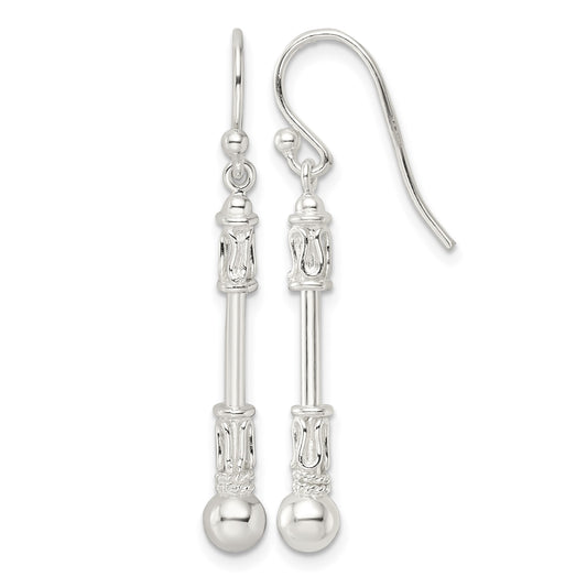 Sterling Silver Polished Fancy Beaded Dangle Earrings