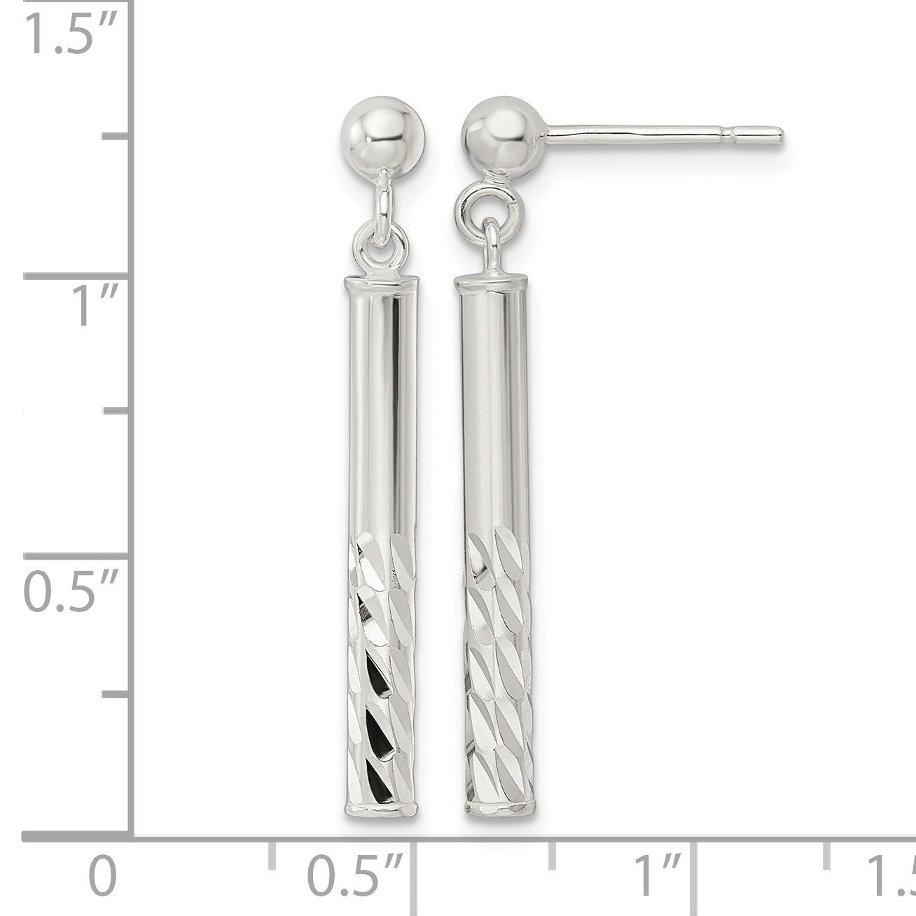 Sterling Silver Polished & Diamond-cut Bar Post Dangle Earrings