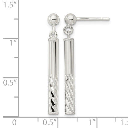 Sterling Silver Polished & Diamond-cut Bar Post Dangle Earrings