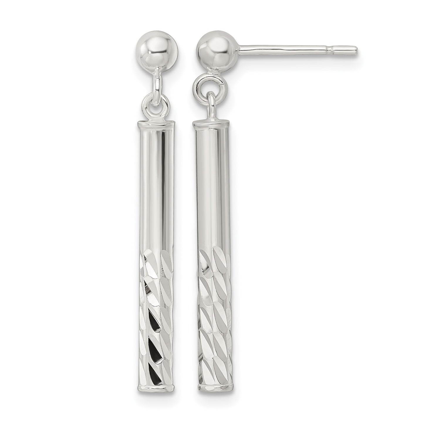 Sterling Silver Polished & Diamond-cut Bar Post Dangle Earrings