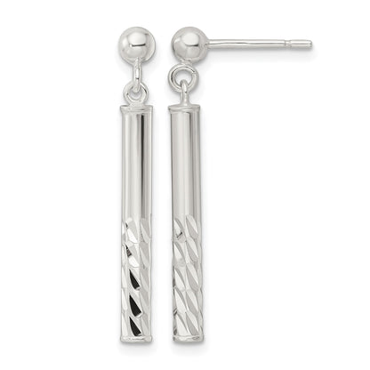 Sterling Silver Polished & Diamond-cut Bar Post Dangle Earrings
