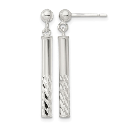 Sterling Silver Polished & Diamond-cut Bar Post Dangle Earrings