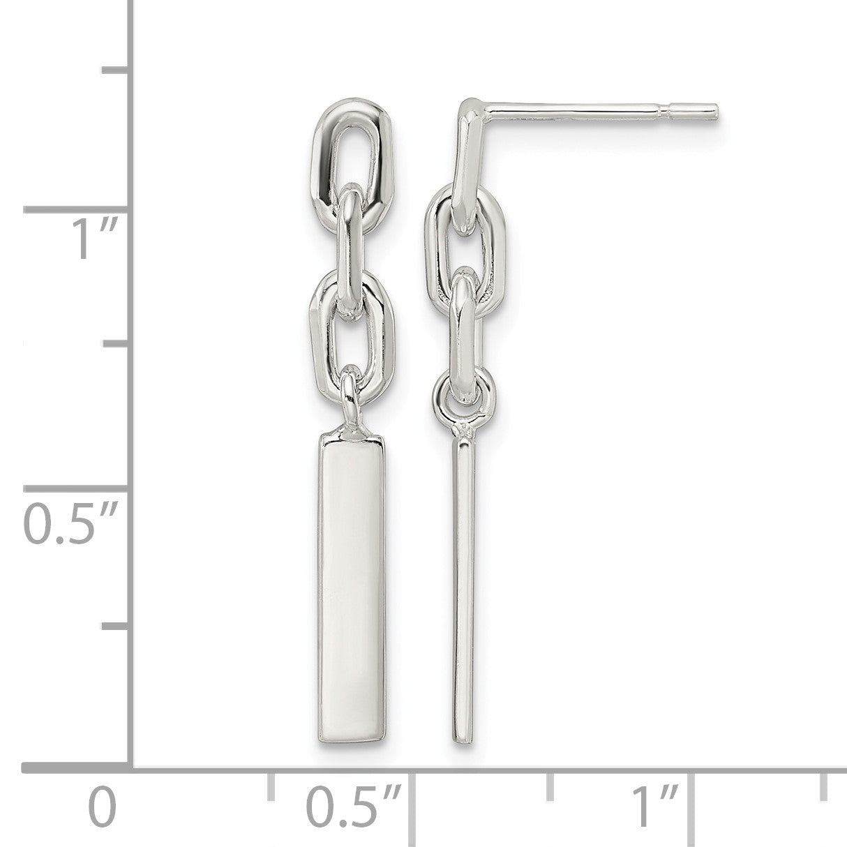 Sterling Silver Polished Bar & Chain Link Post Dangle Earrings