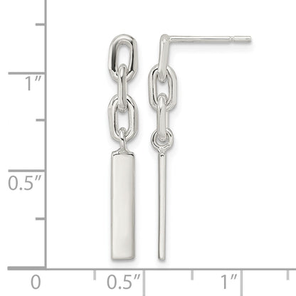 Sterling Silver Polished Bar & Chain Link Post Dangle Earrings