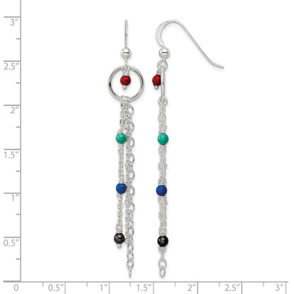 Sterling Silver Polished Multicolor Glass Beads & Chain Dangle Earrings