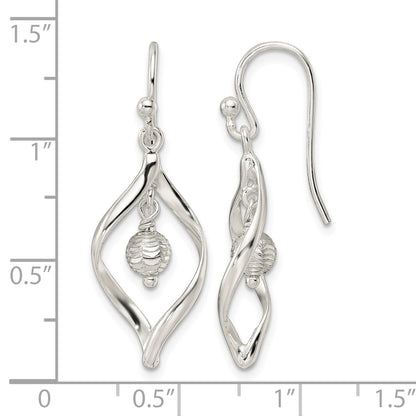 Sterling Silver Polished & Diamond-cut Twist w/Ball Center Dangle Earrings