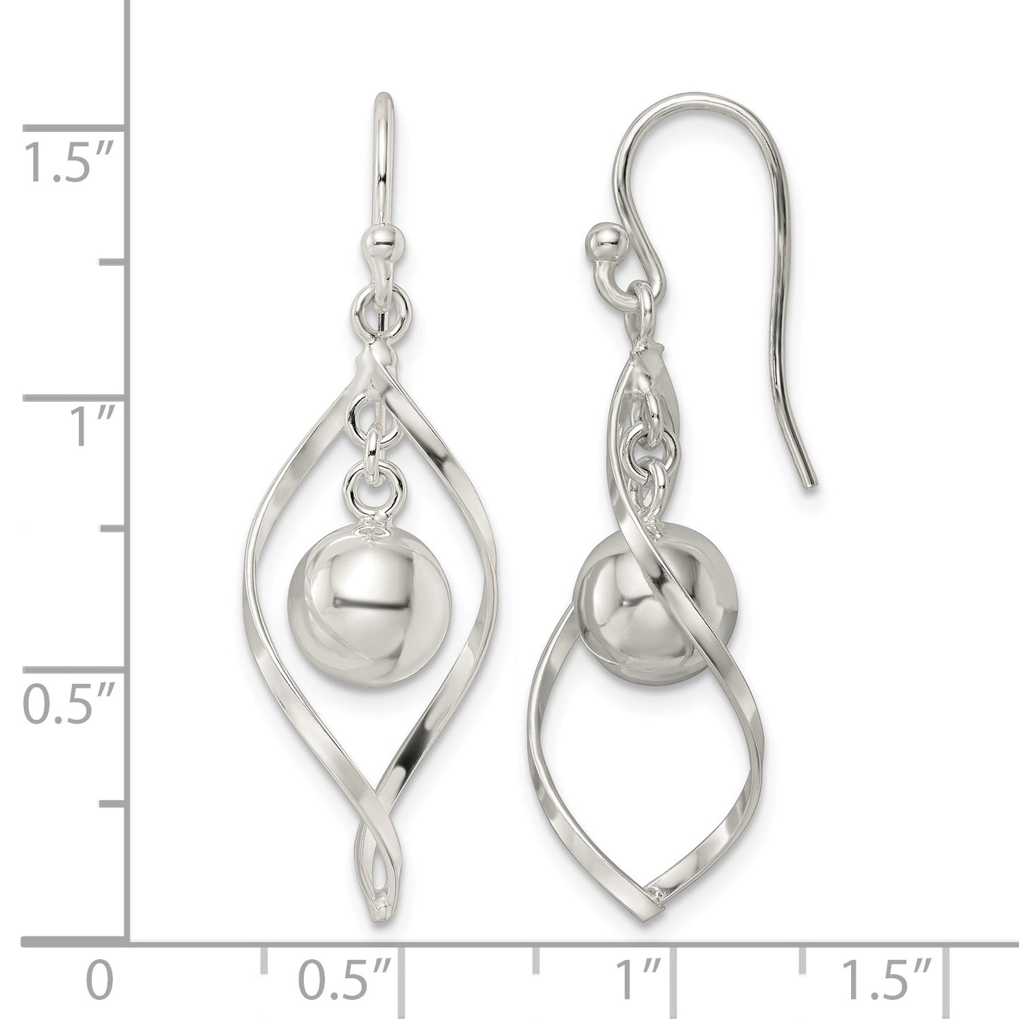 Sterling Silver Polished Twisted and Ball Dangle Earrings