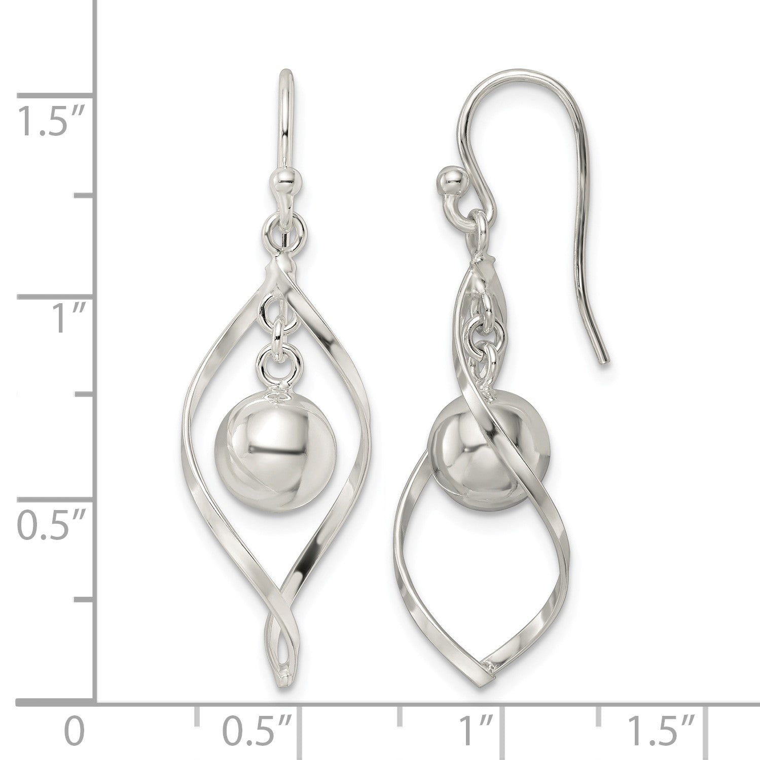 Sterling Silver Polished Twisted and Ball Dangle Earrings