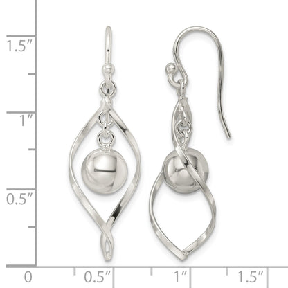 Sterling Silver Polished Twisted and Ball Dangle Earrings